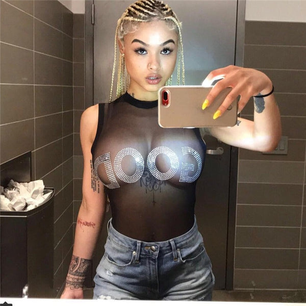 Women Sexy Mesh Transparent Sleeveless